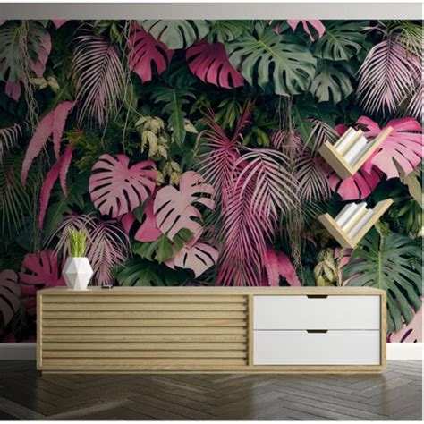 Rainforest Plants Tropical Leaves Wallpaper Wall Mural Etsy