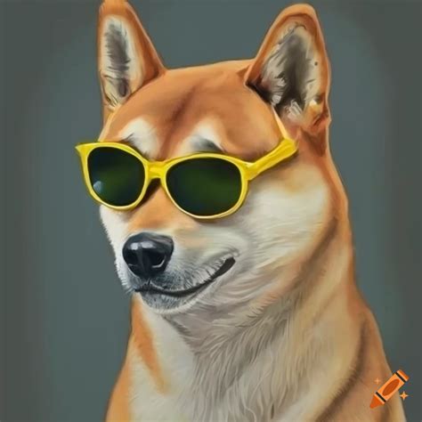 Hyper Realistic Portrait Drawing Of A Shiba Inu With Sunglasses And Hat