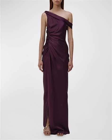 Simkhai Sahar One Shoulder Ruched Column Gown Plum Editorialist