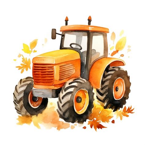 Premium Photo There Is A Watercolor Painting Of A Tractor With A Leaf