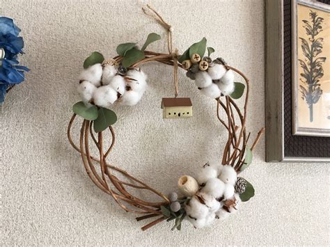 コットンのリース Iichi ハンドメイド・クラフト作品・手仕事品の通販 ドライフラワー リース飾り クリスマスリース 手作り