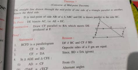 Theorem Converse Of Mid Point Theorem The Straight Line Drawn Through