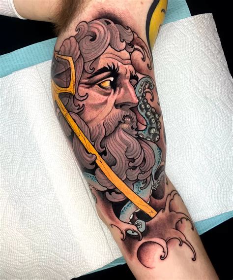 Poseidon Colorful Tattoo TATTOOGOTO