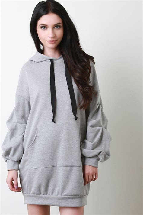 Ruched Statement Sleeve Oversized Hoodie Dress Oversized Hoodie Dress Hoodie Dress Oversize