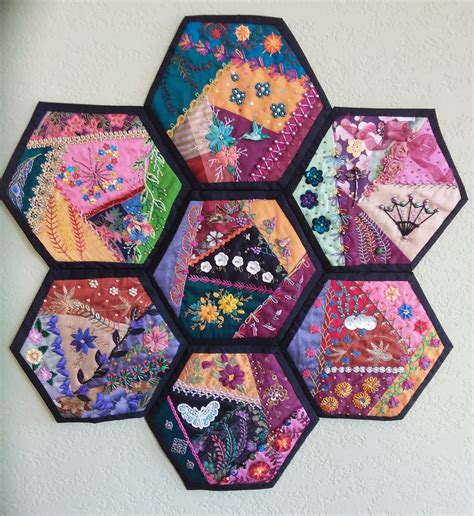 Mindys Wall Hanging Crazy Patchwork Hexagon Quilt Crazy Quilts