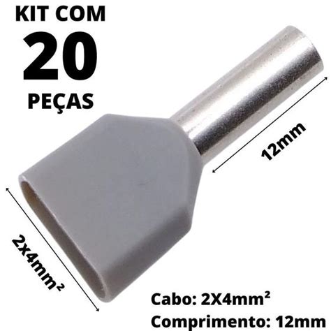 20un Terminal Tubular Ilhós Pré isolado Duplo Para Cabo de 4 0mm² Metal