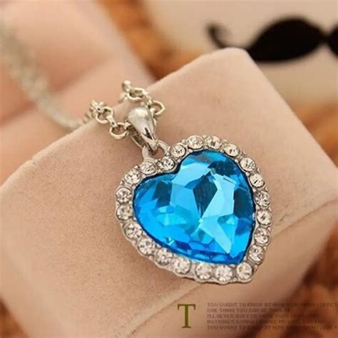 Movie Titanic Heart Of Ocean Pendant Necklace Blue Heart Necklace