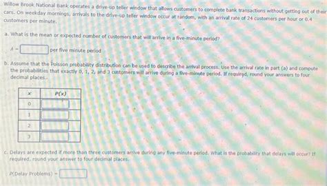 Solved Willow Brook National Bank Operates A Drive Up Teller Chegg
