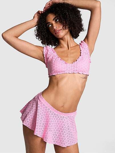 Pink By Frankies Bikinis Sleepy Summer Eyelet Bikini Bottom In Pink