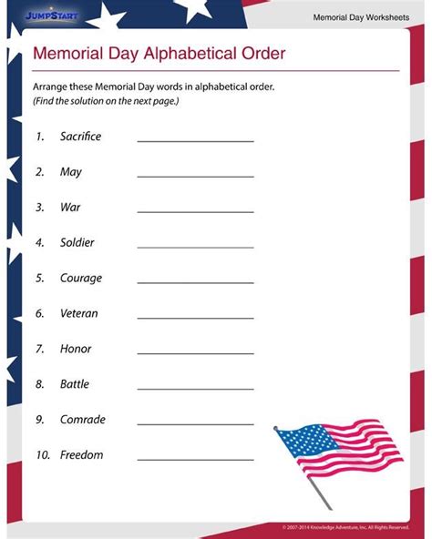 Memorial Day Abc Order Worksheets Worksheetscity