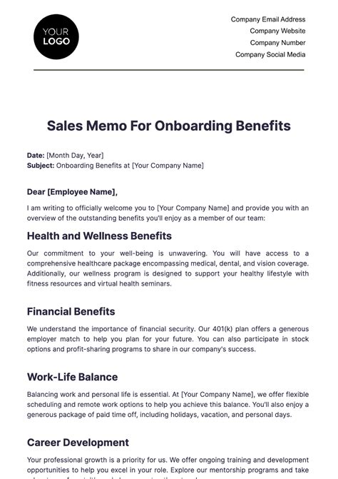 Free Sales Memo For Onboarding Benefits Template Edit Online