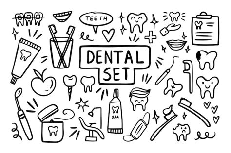 Set De Iconos De Garabateo Dental Dibujados A Mano Estomatología Odontología Dental Ilustración