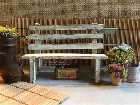 Miniature Garden Bench White Rustic Bench 112 Scale