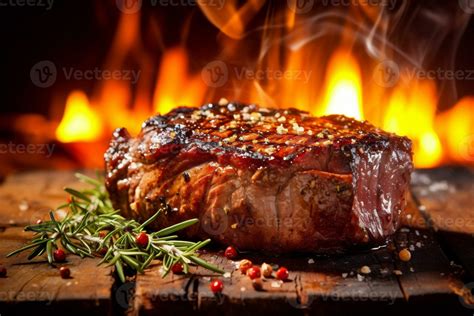 Background Fried Raw Beef Grill Dark Fire Red Steak Meat Food