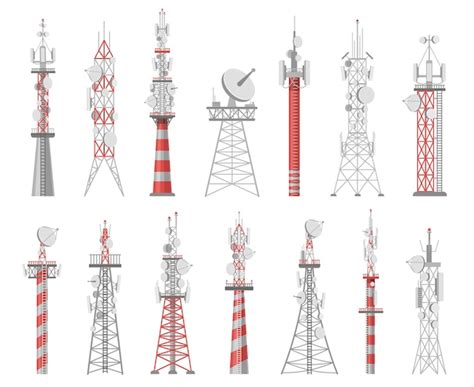 Premium Vector Set Of Telecommunication Towers Radio Masts