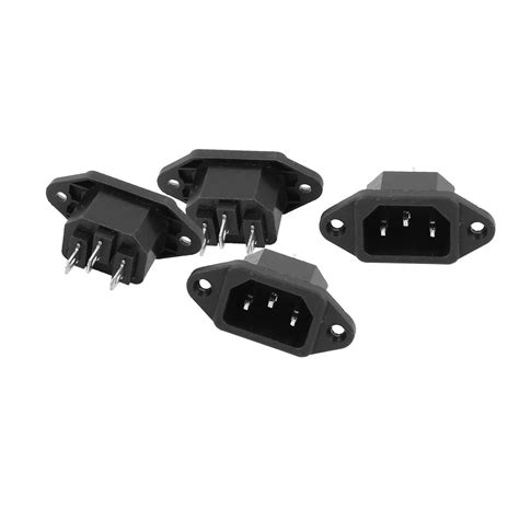 Uxcell 4 Pcs Ac 250v 10a Iec 320 C14 Panel Mount Plug Adapter Power Connector Socket