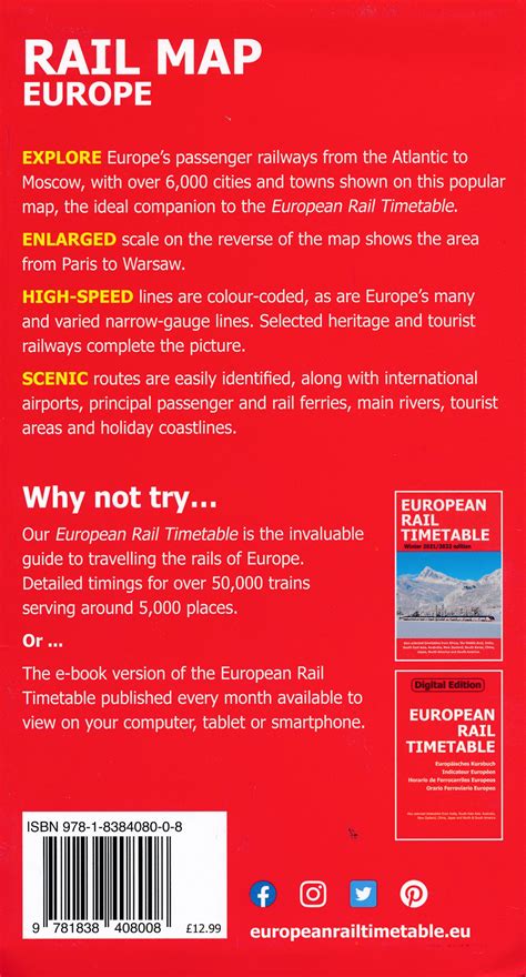 Spoorwegenkaart Rail Map Europe European Rail Timetable Limited