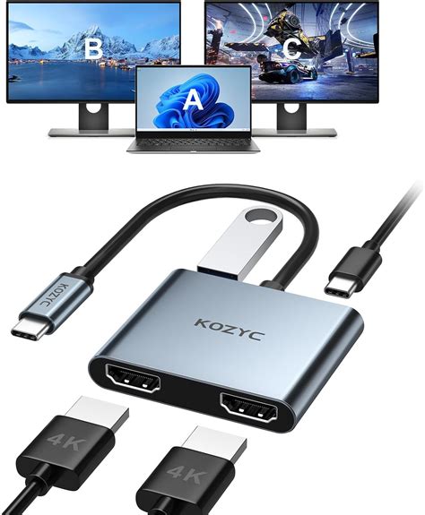 Usb C To Dual Hdmi Adapter 4k30hz Kozyc Usb C Hub Multiport Adapter With 2xhdmi