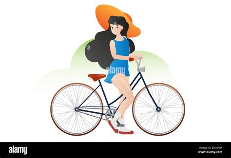 Vector cartoon funny illustration of woman in a hat riding bicycle ...