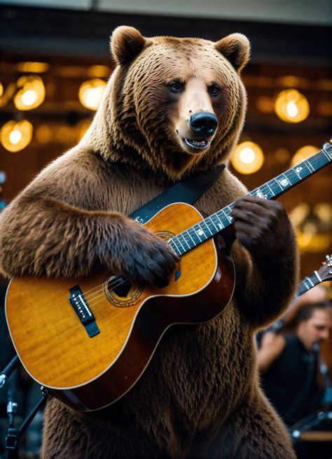 Lexica Grizzly Bear Holding Guitar Best Quality Real Picture