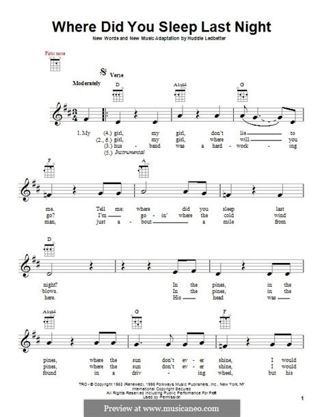 Where Did You Sleep Last Night (Leadbelly) by H. Ledbetter on MusicaNeo