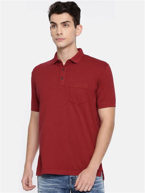 Buy Indian Terrain Men Red Self Design Polo Collar T Shirt Tshirts