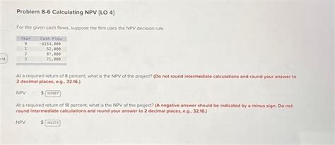 Solved Problem Calculating Npv Lo For The Given Cash Chegg