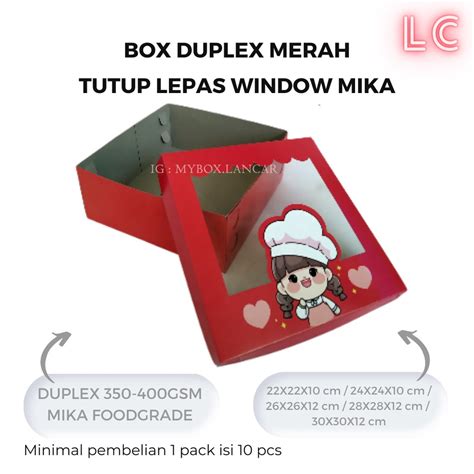 Jual Lembar Box Kue Merah Chef Window Mika X X Cm Dus