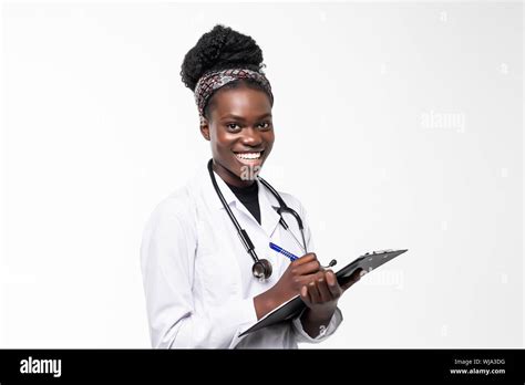 Portrait African American Female Doctor Medical White Background Stock