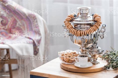 Russian Traditions Tea Drinking With A Samovar Still Life With Bagels