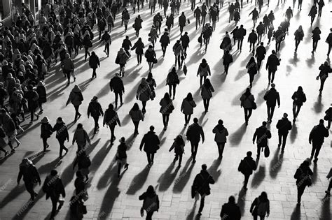 Premium Ai Image View From Above Crowd Of People Walking Black And