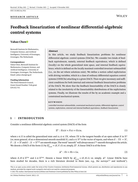 PDF Feedback Linearization Of Nonlinear Differentialalgebraic