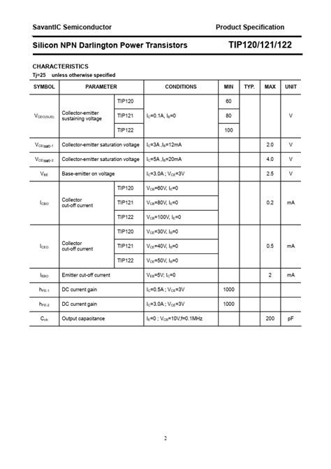 TIP122 Datasheet Silicon NPN Darlington Power Transistors