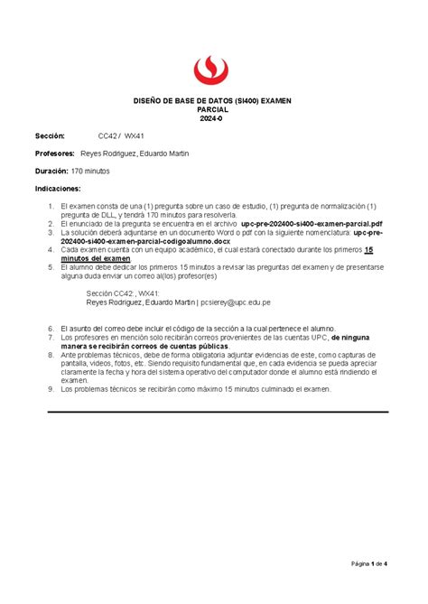 Upc Pre Si Examen Parcial Dise O De Base De Datos Si