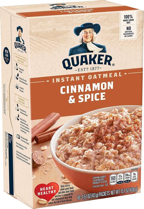 Quaker Instant Oatmeal Cinnamon And Spice 1 51 Ounce Pack Of 10 Grocery