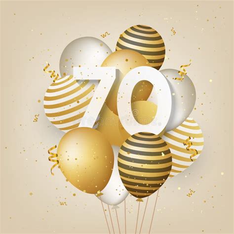 Happy 70th Birthday With Gold Balloons Greeting Card Background Stock