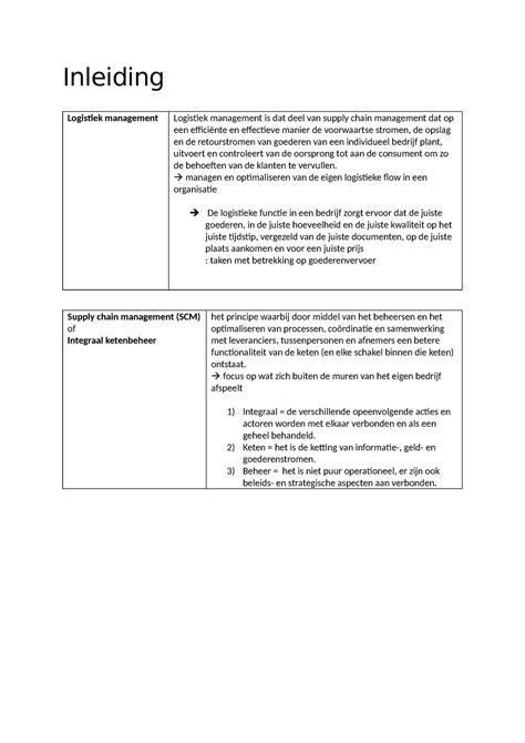 Inleiding Hfs Samenvatting Logistiek Management Inleiding