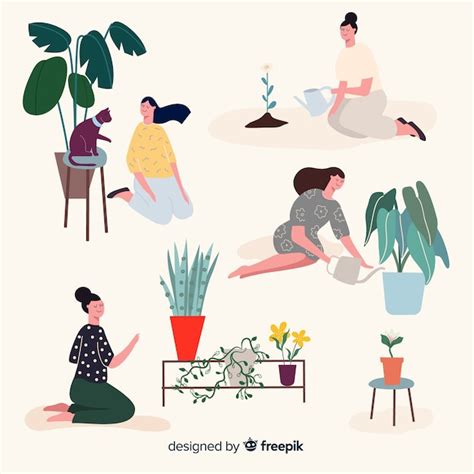 Free Vector Set Of People Taking Care Of Plants