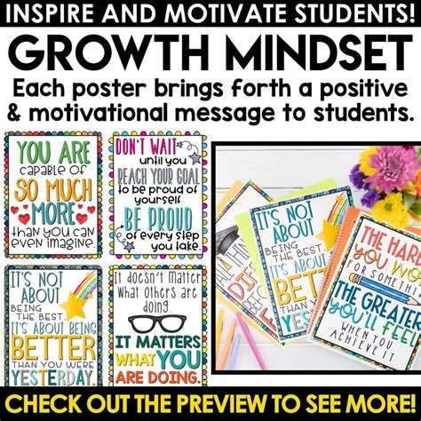 Growth Mindset Posters And Motivational Quotes Bulletin Board Classroom Decor In 2023 Growth