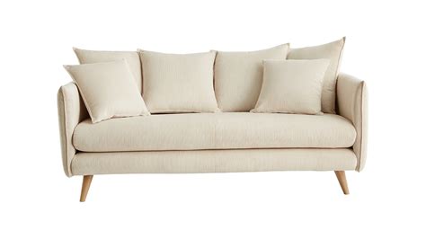 Canap Scandinave Places En Tissu Velours C Tel Beige Et Bois Clair