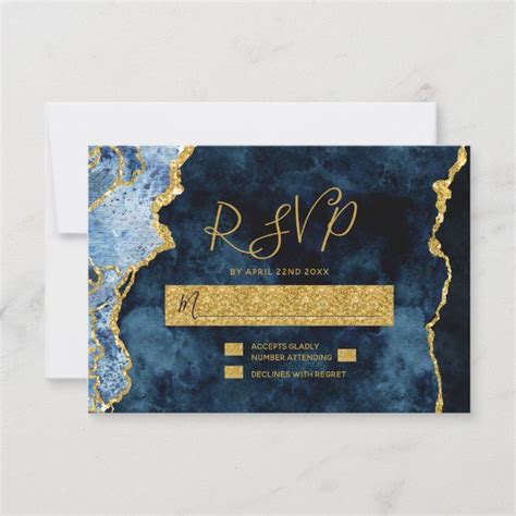 Navy Blue Gold Foil Agate Wedding Rsvp Response Zazzle Wedding Rsvp