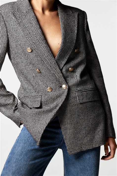 ZARA GREY HOUNDSTOOTH TAILORED DOUBLE BREASTED BLAZER JACKET EXTRA