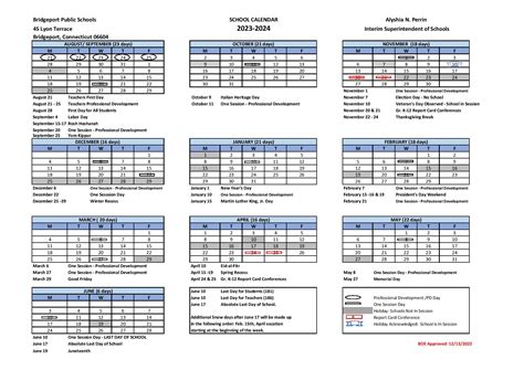 Bridgeport Public Schools Calendar 2024 (Holiday Breaks)