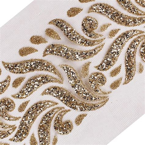 Yard Gold Sequin Trimming Paillette Bridal Applique Lace Ribbon Fabric