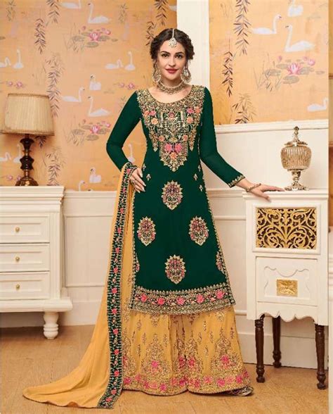 Green Heavy Embroidered Sharara Suit In 2020 Pakistani Dress Design