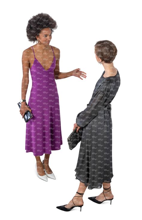 Cut Out Bird Eye View Of Two Women At A Party Standing And Talking