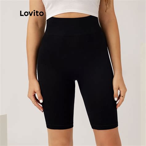 Lovito Shorts Esportivos B Sicos Lisos De Cintura Alta L Preto