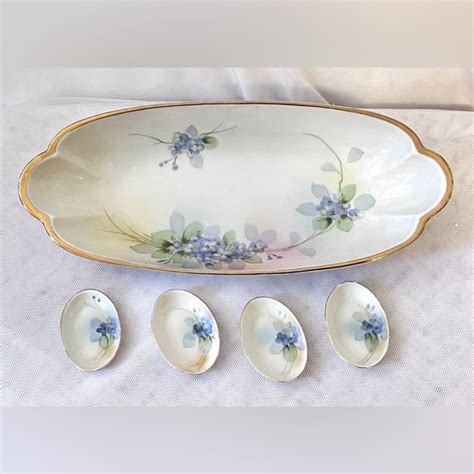 Nippon Other Celery Dish And Four Matching Salt Dishes Hand Painted