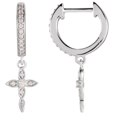 14k White Gold 18 Ct Tw Diamond Cross Hinged Hoop Earrings Jj87187w