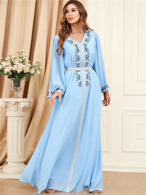 Vestido Mu Ulmano Bordado De Chiffon Para Mulheres Festa Do Ramadan